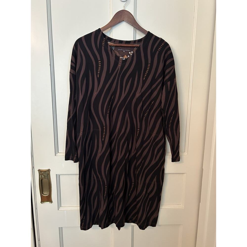 Gudrun Sjoden Animal Print Shift Dress Womens Size Medium Brown Black Classic